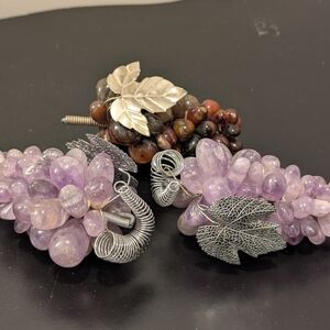 3 Vintage Semiprecious Stones Decorative Grape Clusters - Amethyst
